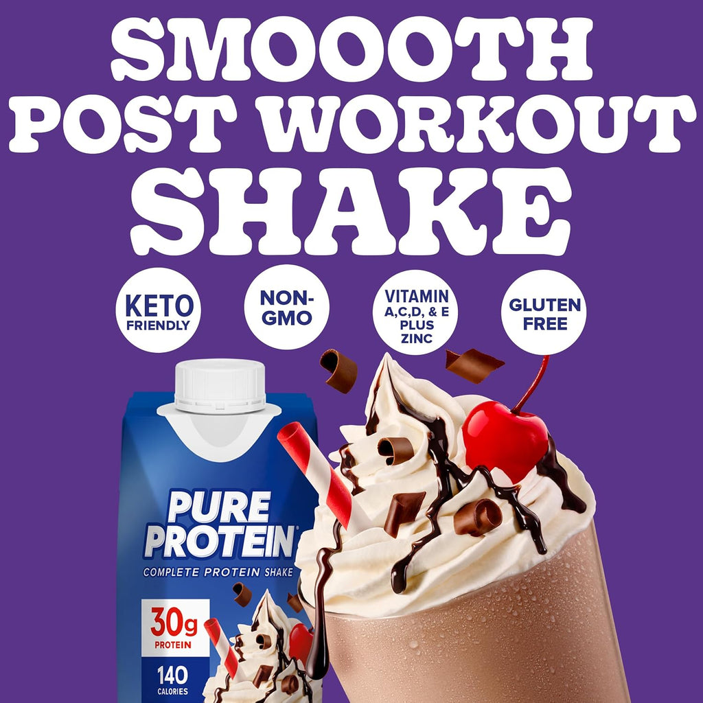 Pure Protein Chocolate Protein Shake, 30g Complete Protein, Ready to Drink and Keto-Friendly, Vitamins A, C, D, and E plus Zinc to Support Immune Health, 11oz Bottles, 12 Pack