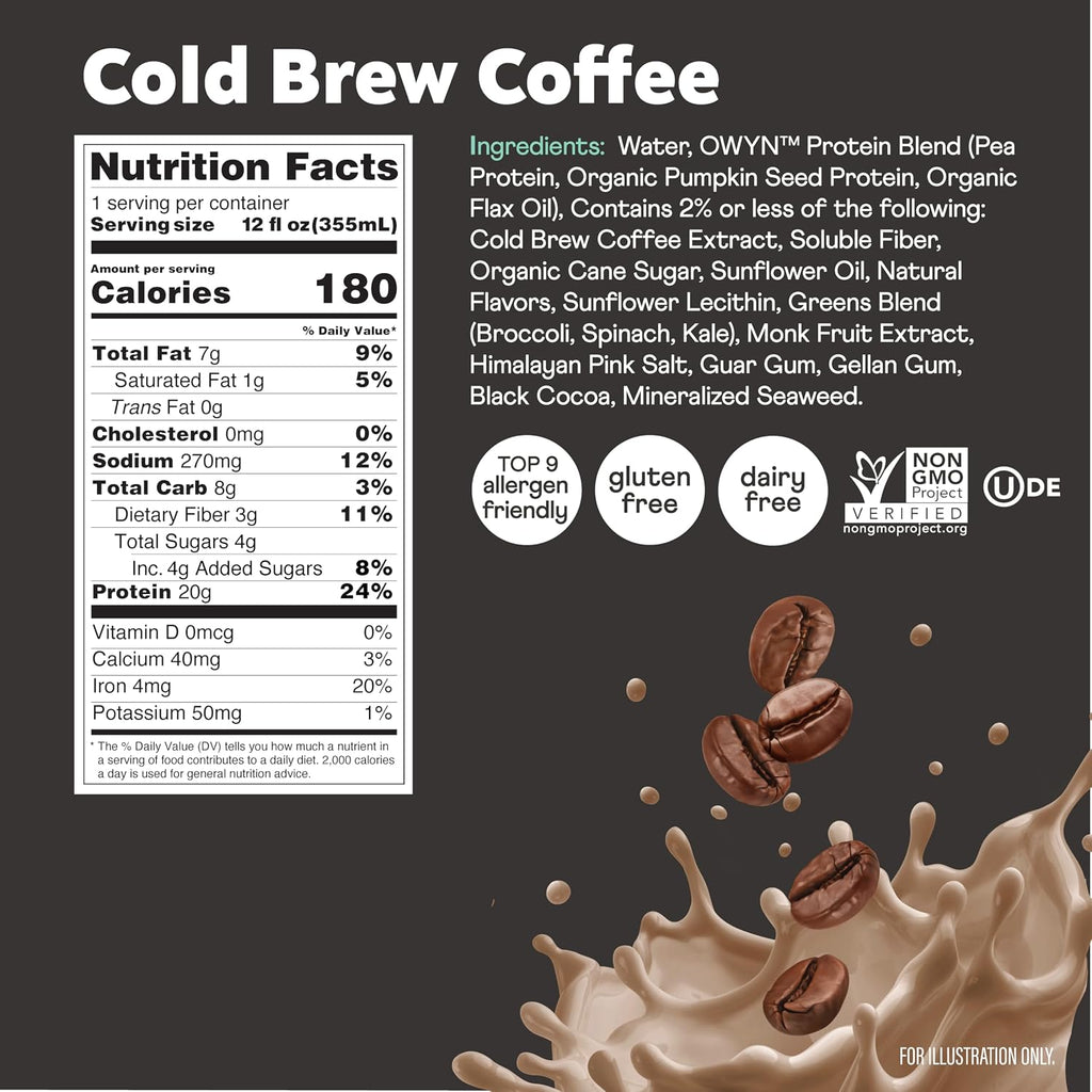 OWYN Only What You Need Cold Brew Coffee Flavored 20g Protein Shake, 12 Ct