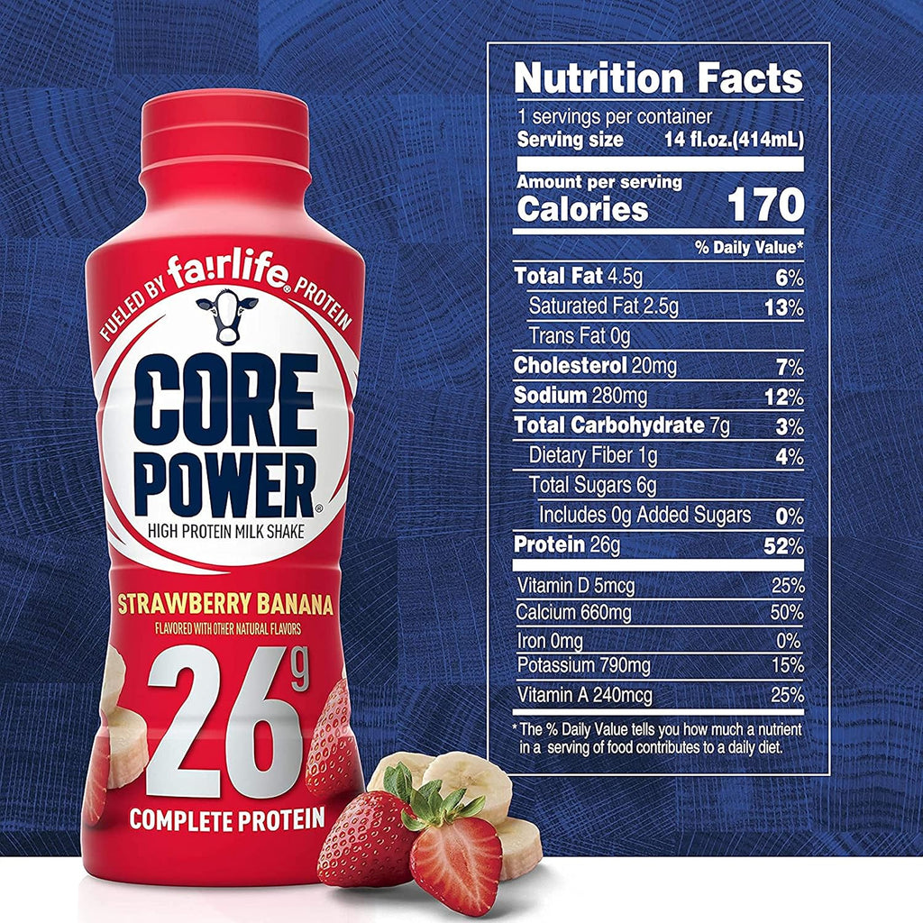 Fairlife Core Power High Protein Milk Shake, Natural Flavor Ready to Drink Protein Shake, The best Strawberry Protein Shakes, 14 fl oz , 26gm (Strawberry Banana flavor, Pack of 6 Bottles) protein, beverages, strawberries, FORBES PREMIER CARD INCLUDED!